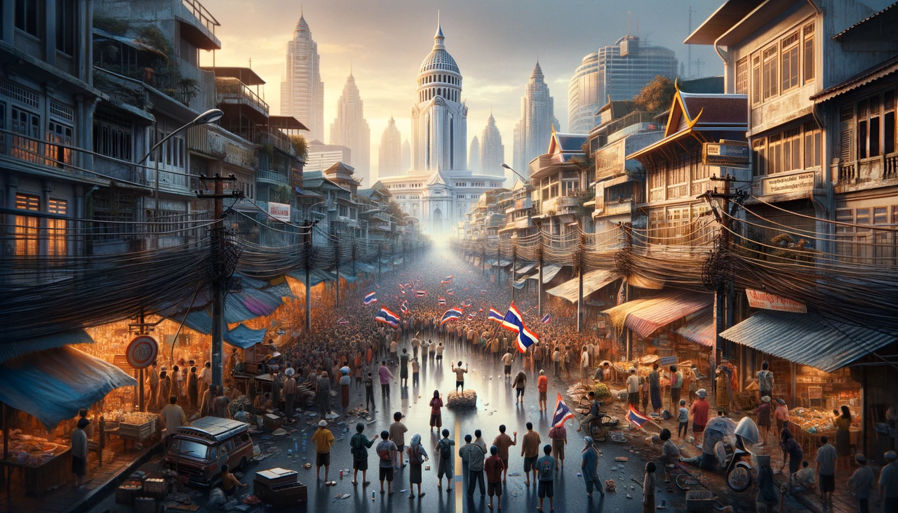 DALL-E-2023-11-08-18-14-34-Visualize-an-alternate-Bangkok-in-1998-during-the-Thai-1998-Revolution.png