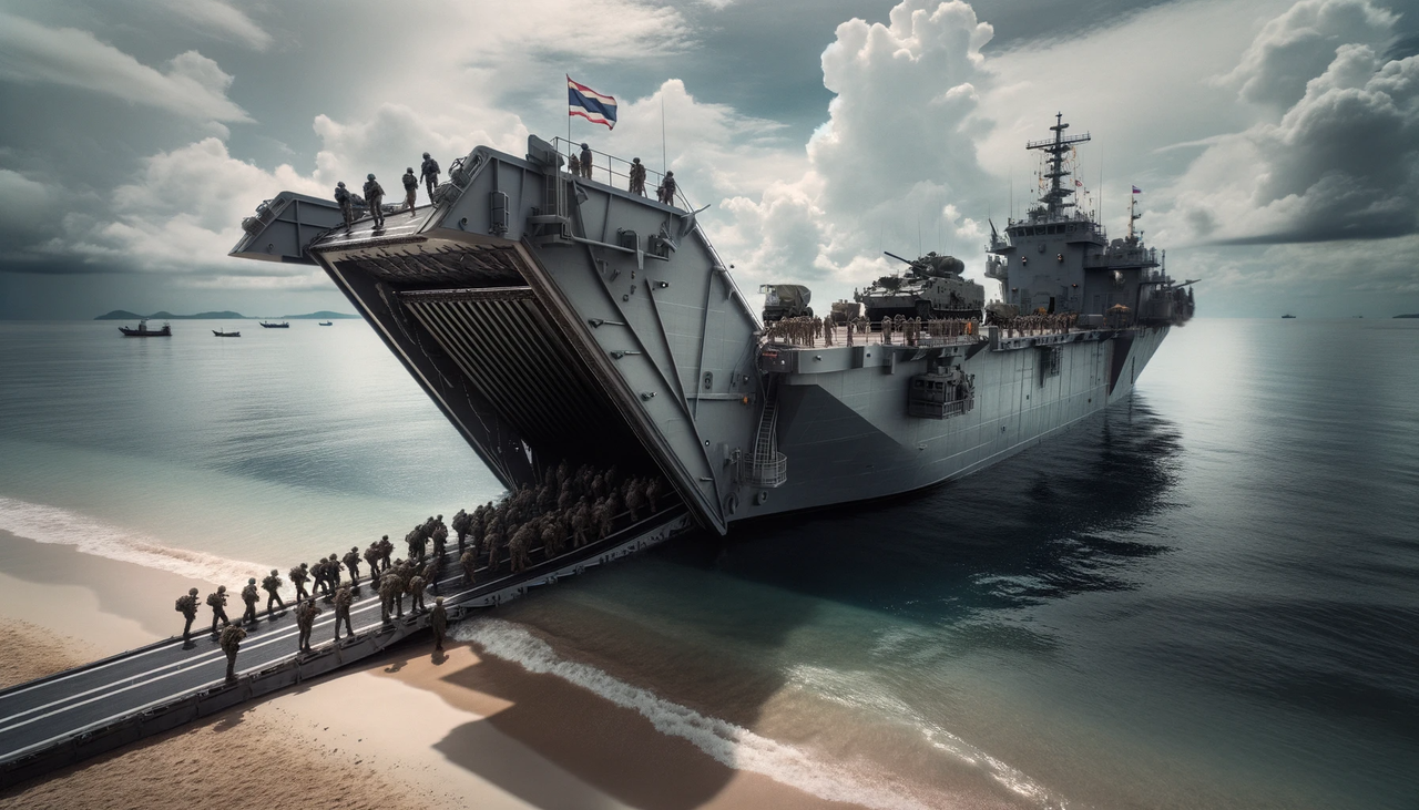 DALL-E-2023-10-16-18-24-25-Photo-capturing-a-side-view-of-the-Thai-Mannok-Class-Landing-Ship-with.png